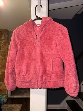 Kidpik Pink Fuzzy Sparkle Hoodie Jacket Girls M 10 Cozy Zip Up